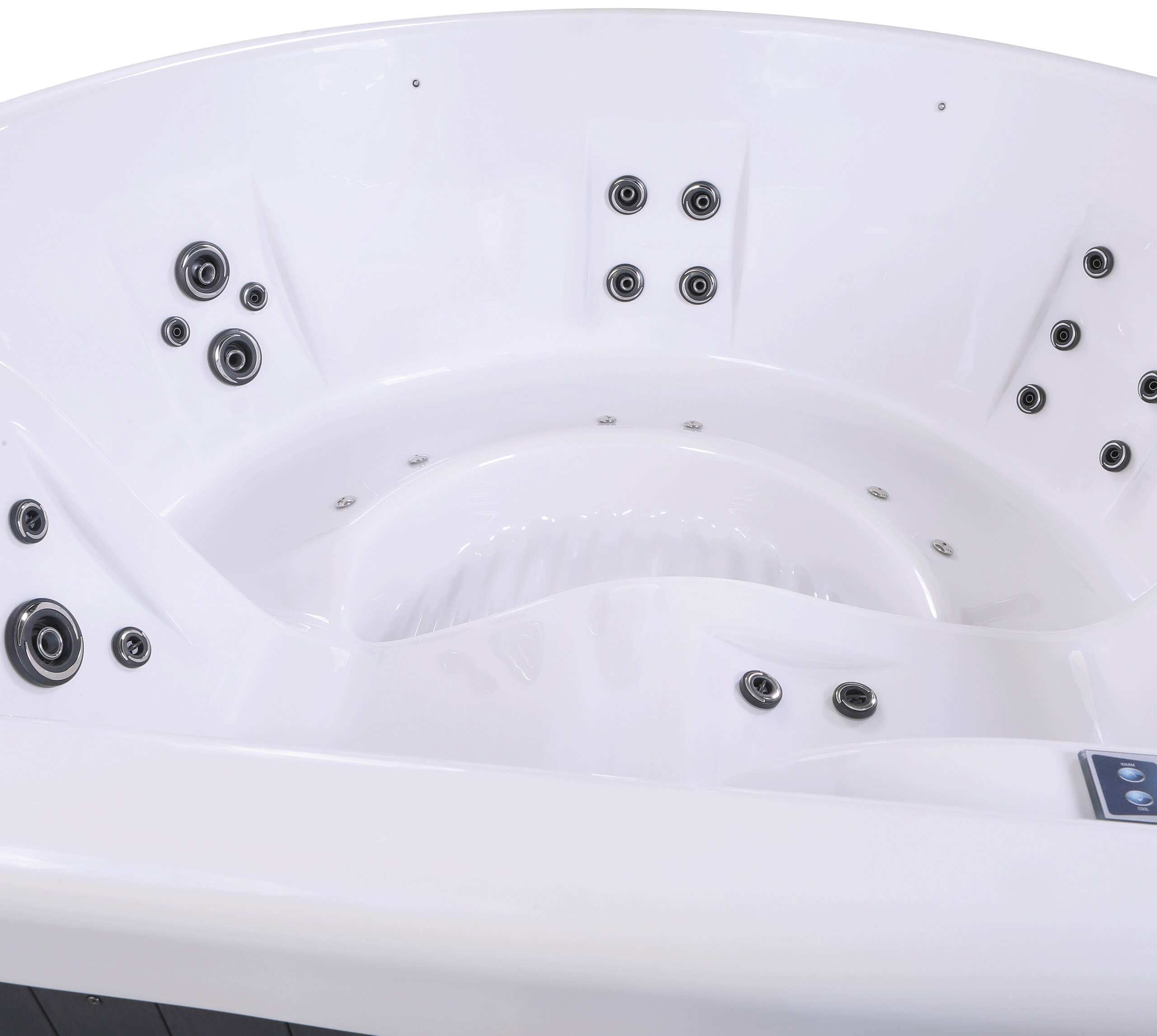 a large hot tub with pearl white shell and hydrotherapy jet